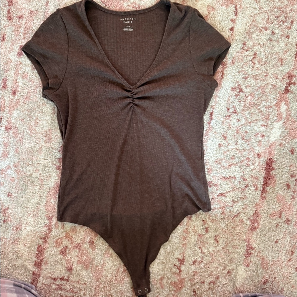 American Eagle Outfitters Chocolate Brown Ruched Bodysuit